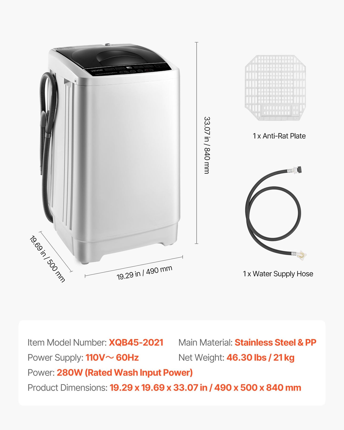VEVOR Portable Washing Machine, Portable Washer 1.3 cu.ft with LED Display, Stainless Steel Drum, 8 Wash Programs & 6 Adjustable Water Levels, Portable Washer Machine for Apartments, RVs, and Dorms