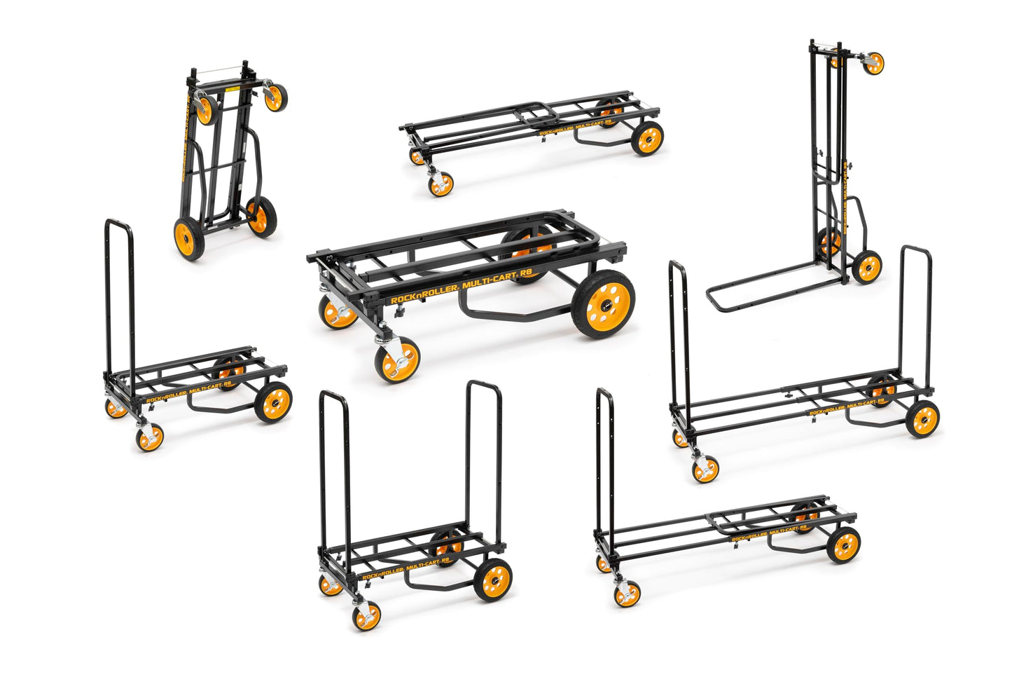 Rock-N-Roller R8RT (Mid) 8-in-1 Folding Multi-Cart/Hand Truck/Dolly/Platform Cart/34" to 52" Telescoping Frame/500 lbs. Frame Capacity, Black