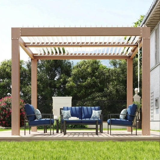10x10 ft Louvered Pergola, Aluminum Outdoor Pergola with Adjustable Louvered Roof & Integrated Drainage System, Hardtop Gazebo for Patio, Deck, Backyard, Garden