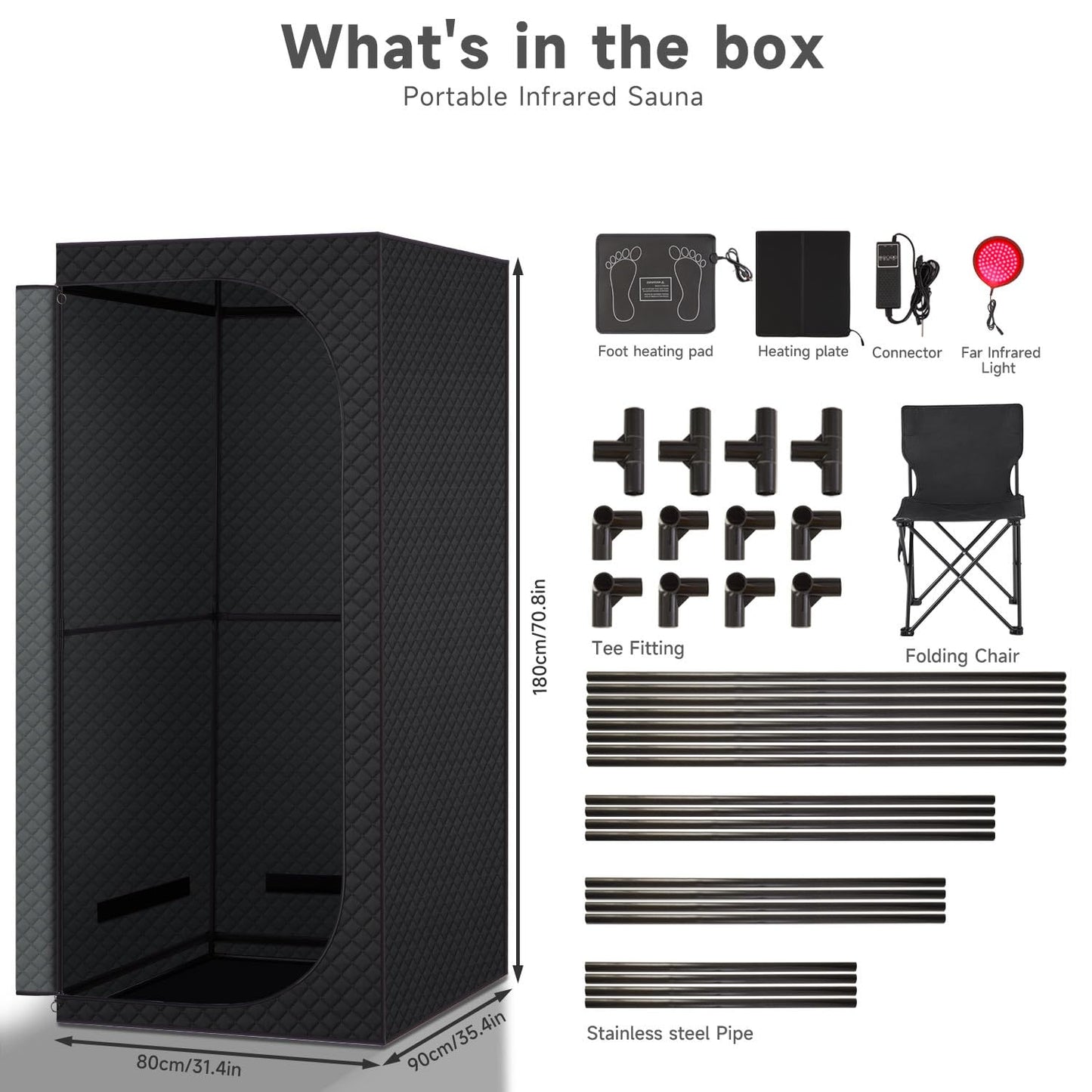 RRGFB Far Infrared Sauna Box with Red Light Therapy, Portable Dry Sauna for Relaxation, Detoxification, Carbon Crystal Heating,9 Levels, Full Size 5.9ft×2.9ft×2.6ft