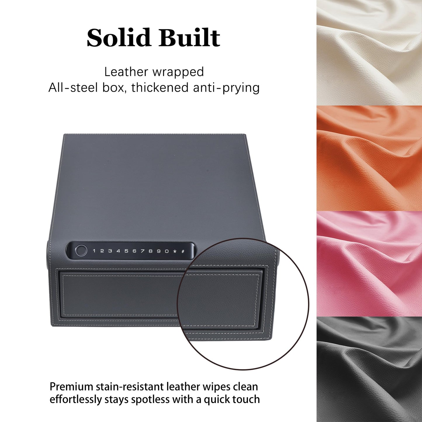 VALINIRT Jewelry Safe with Drawers，Biometric Fingerprint safe, Slide-Away Handgun Safe for Pistols, Leather Wrapped Jewelry Storage Safe, Digital Keypad & Quick-Access Drawer (Grey- 1 Drawer)