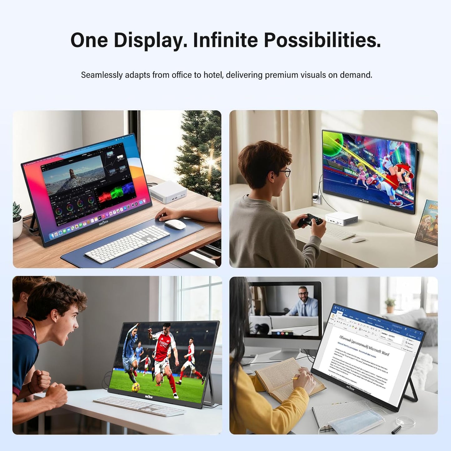 InnoView Large Portable Monitor 23.8inch FHD 1080P 144Hz USB-C, HDMI Computer Display HDR 100% sRGB IPS Gaming Monitor W/180°Adjustable DC Eyes Care Stand for Laptop PC MAC Phone PS4 Xbox Switch