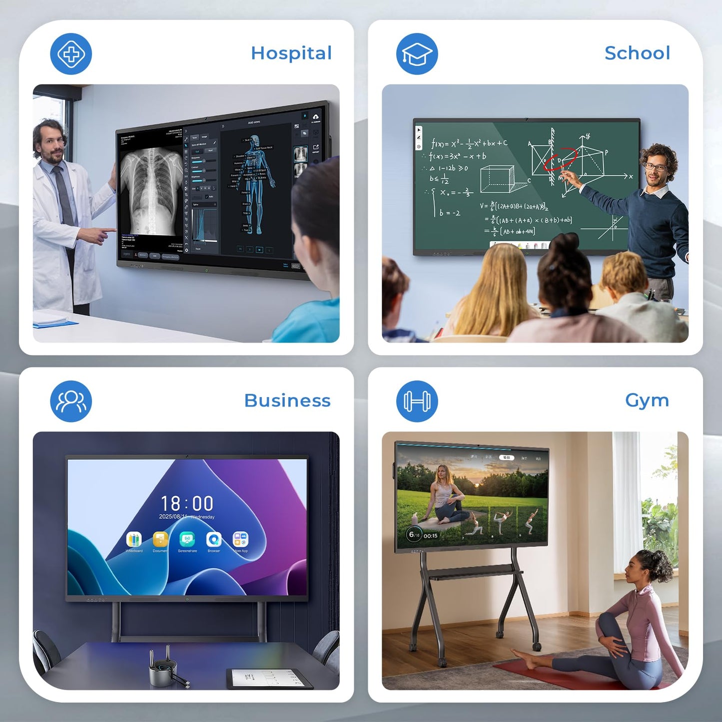 JASZDOT 55'' Smart Board, 4K UHD Interactive Touchscreen Whiteboard, Android 14 8+128GB Wireless Smartboard for Classroom Home Office Studio