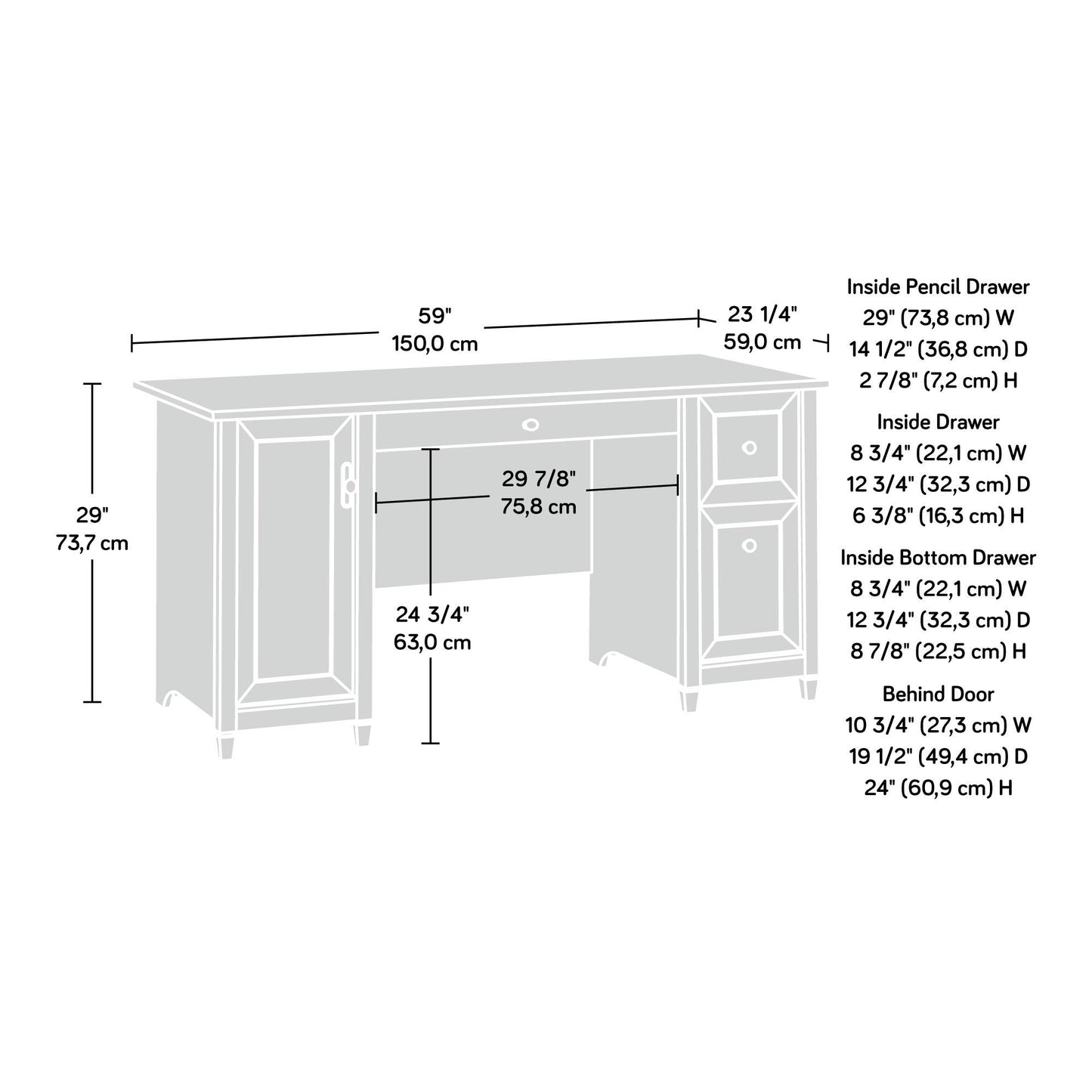 Sauder Edge Water Computer Desk with Storage Drawers, Home Office Desk, in Estate Black