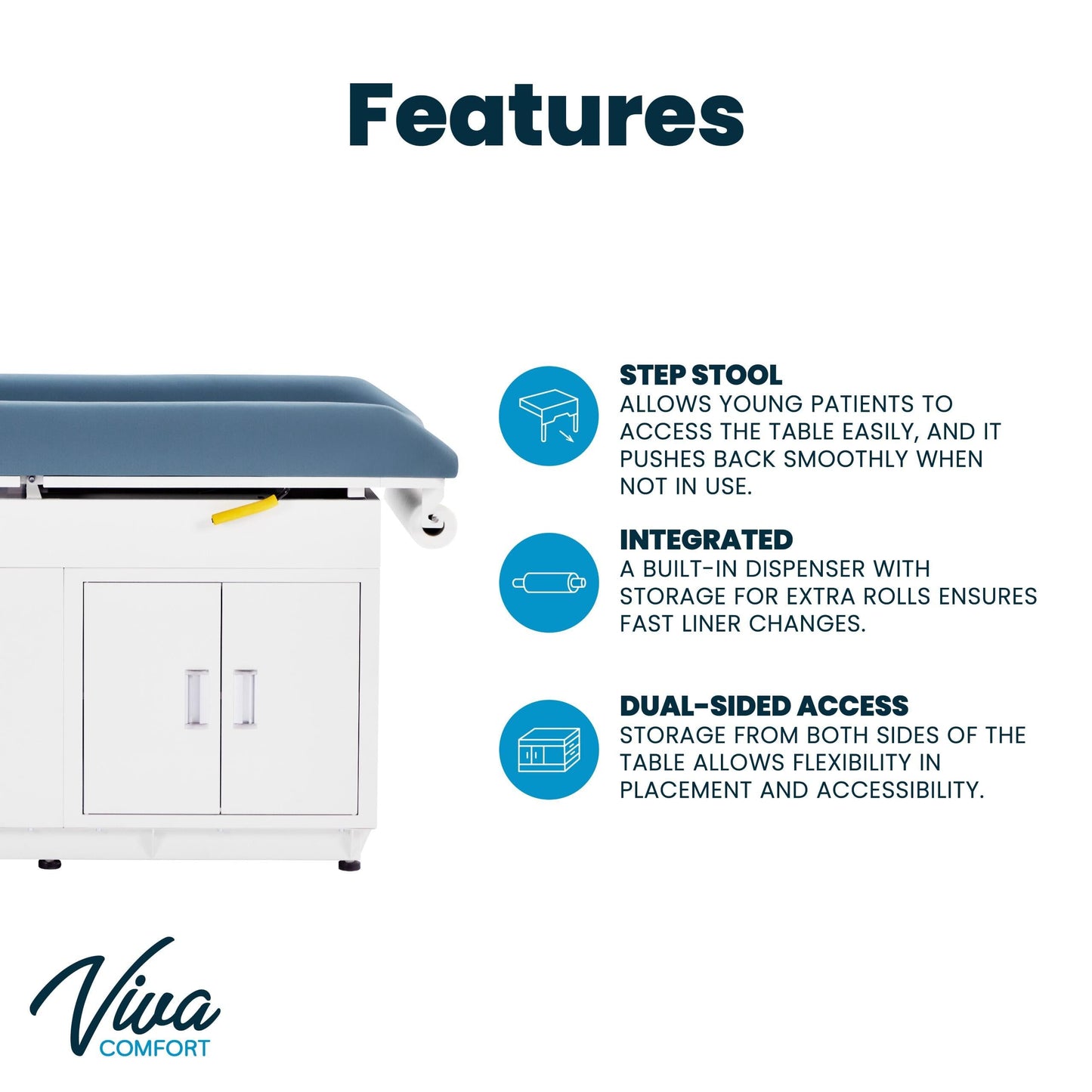 Vivacomfort Pediatric Grande Steel Exam Table, Patient Examination Medical Exam Table for Children, Blue