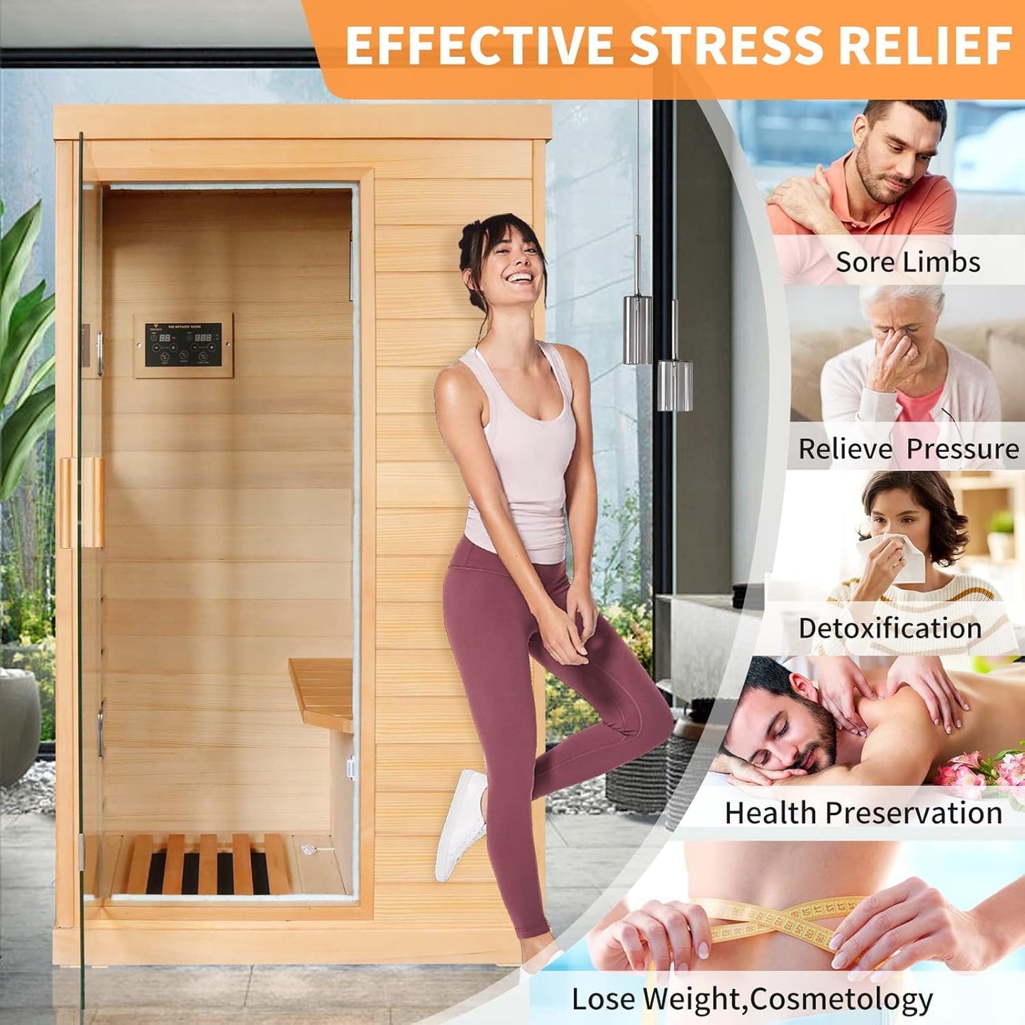 InfraHHZQ Infrared Sauna for Home 1 Person Far Infrared Sauna Canadian Hemlock Low EMF Indoor Sauna Room with 7 Color Lighting Speaker Personal Dry Sauna for Home Gym Spa Fast Heating Easy Assembly