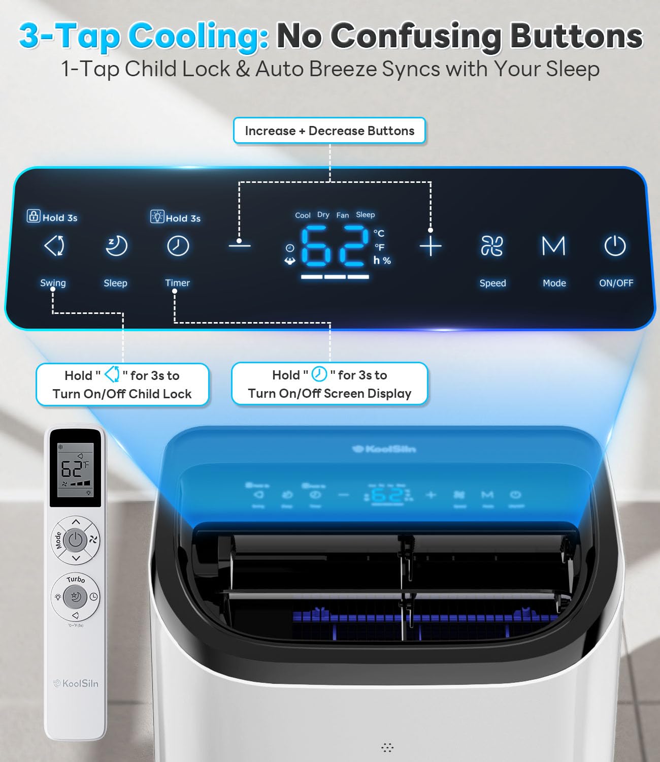 12,000 BTU Portable Air Conditioner Cools Up to 550 Sq.Ft, Auto-Evaporation Low Noise Portable AC Unit with Remote Control Fits for Large Room, Office, Garage, White