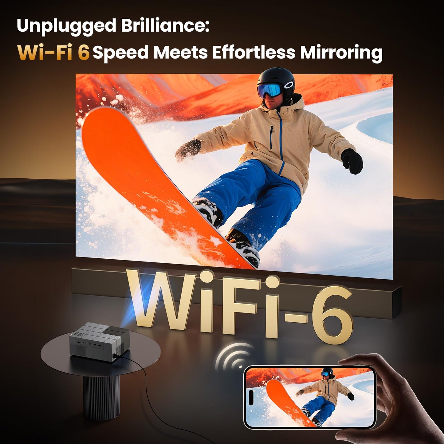 4K Projector with Built-in Apps, 1500 ANSI/Compatible with Netflix/Dolby Audio Smart Projector with WiFi 6 and Bluetooth 5.3,Outdoor Movie Proyector for Home Theater Gift for Her/Him