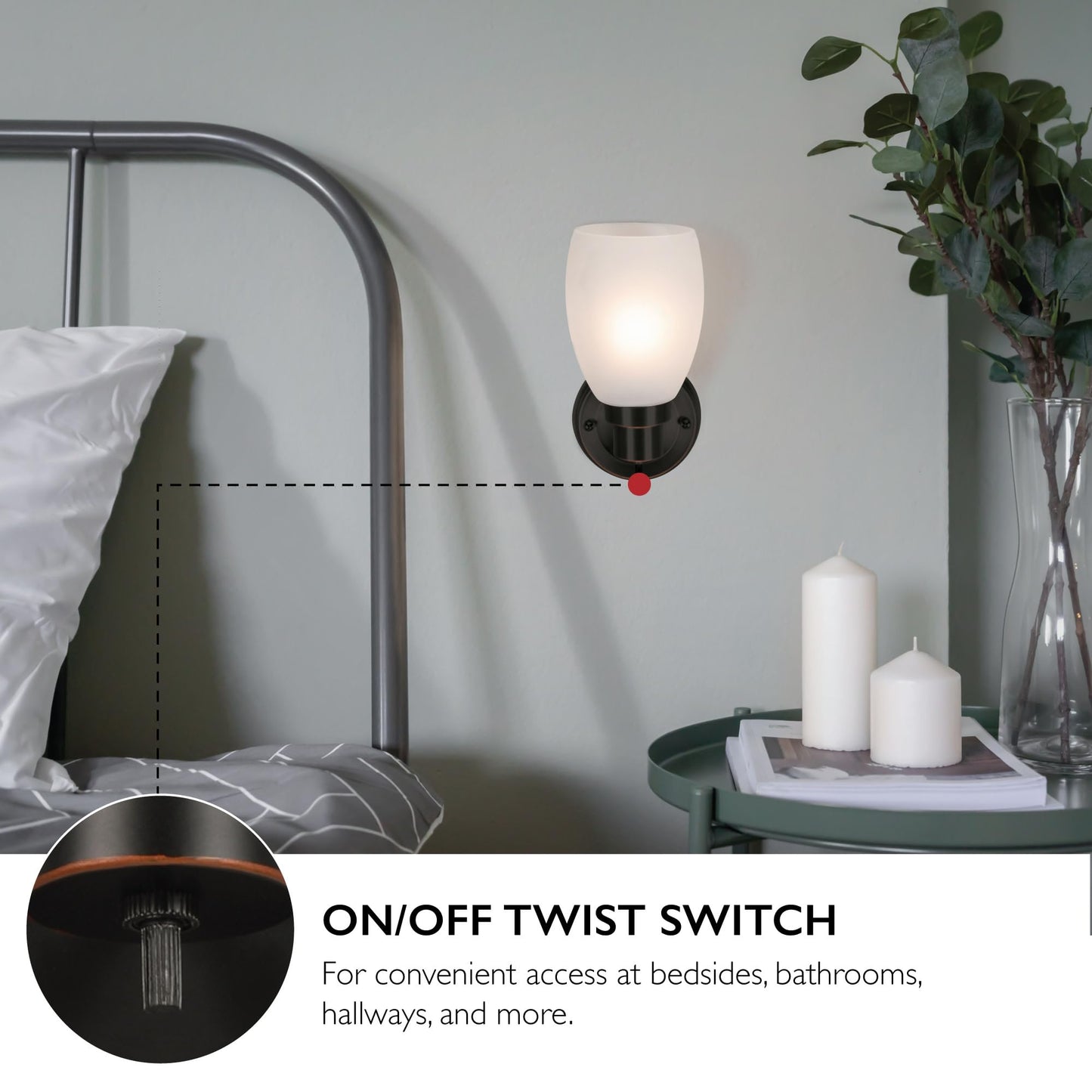 Design House Lydia Wall Sconce, Dimmable, Frosted Glass Shade, Oil-Rubbed Bronze Finish, Model 588814-ORB