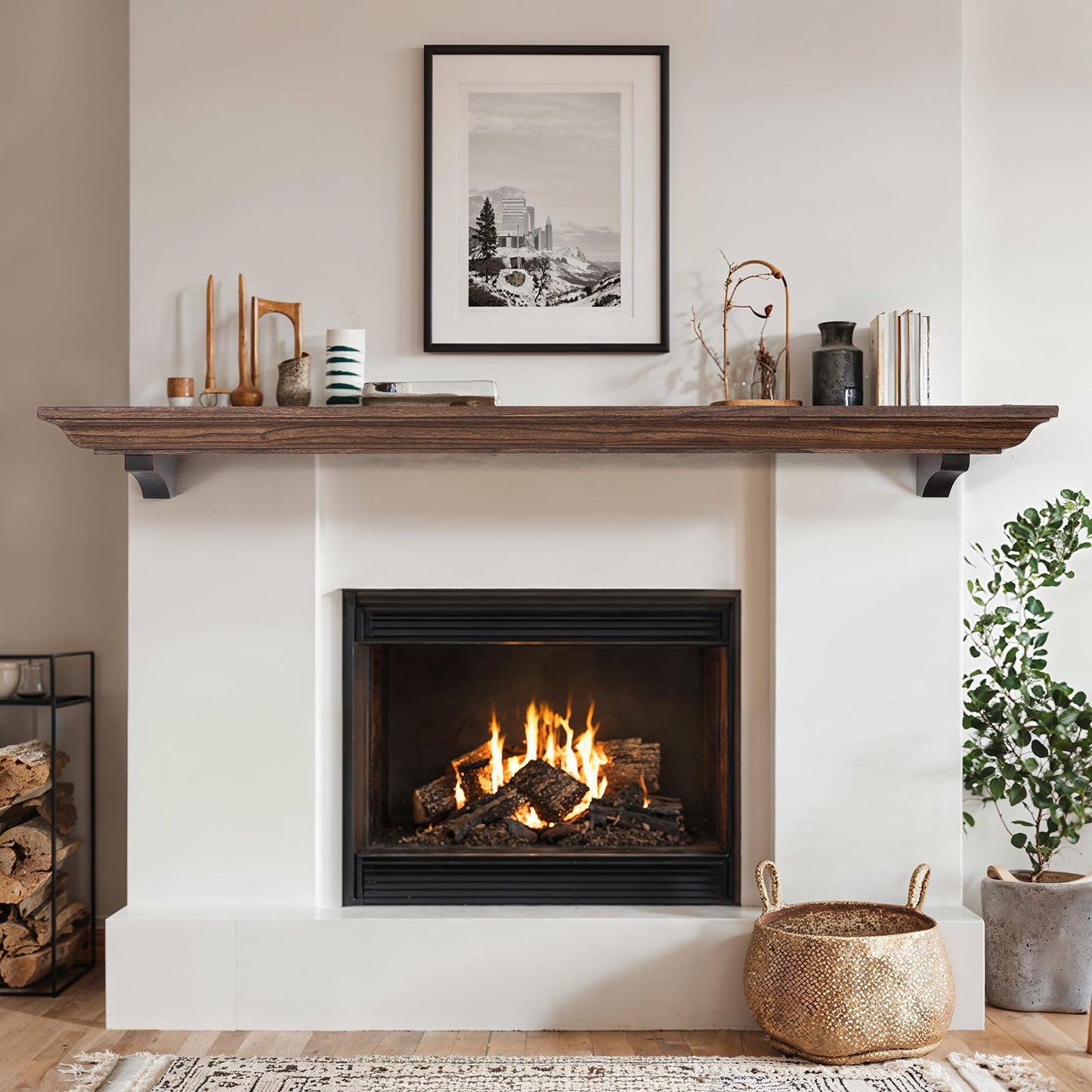 LXWZHK 72 Inch Fireplace Mantel Shelf with Corbels, Rustic Floating Shelf for Wall, Wooden Fireplace Mantle for TV Mounting & Living Room, Brown