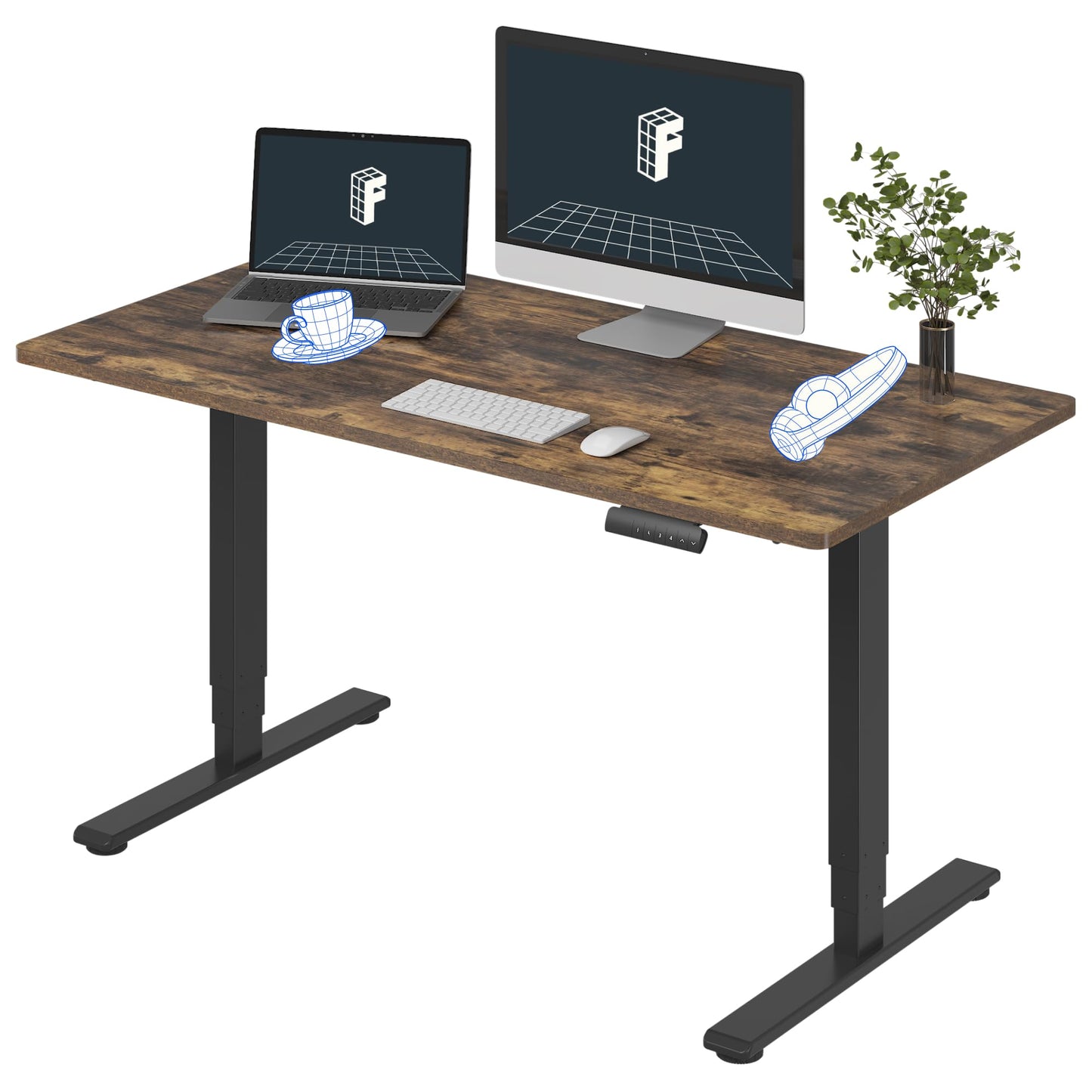 FLEXISPOT E6 3-Stage Dual Motor Electric Standing Desk 55 x 28 Sit Stand Up Desk, Holds 220 lbs, Adjustable Height w/Memory Presets, One-Piece Special Walnut Desktop & Black Frame, Ships in 2 Boxes