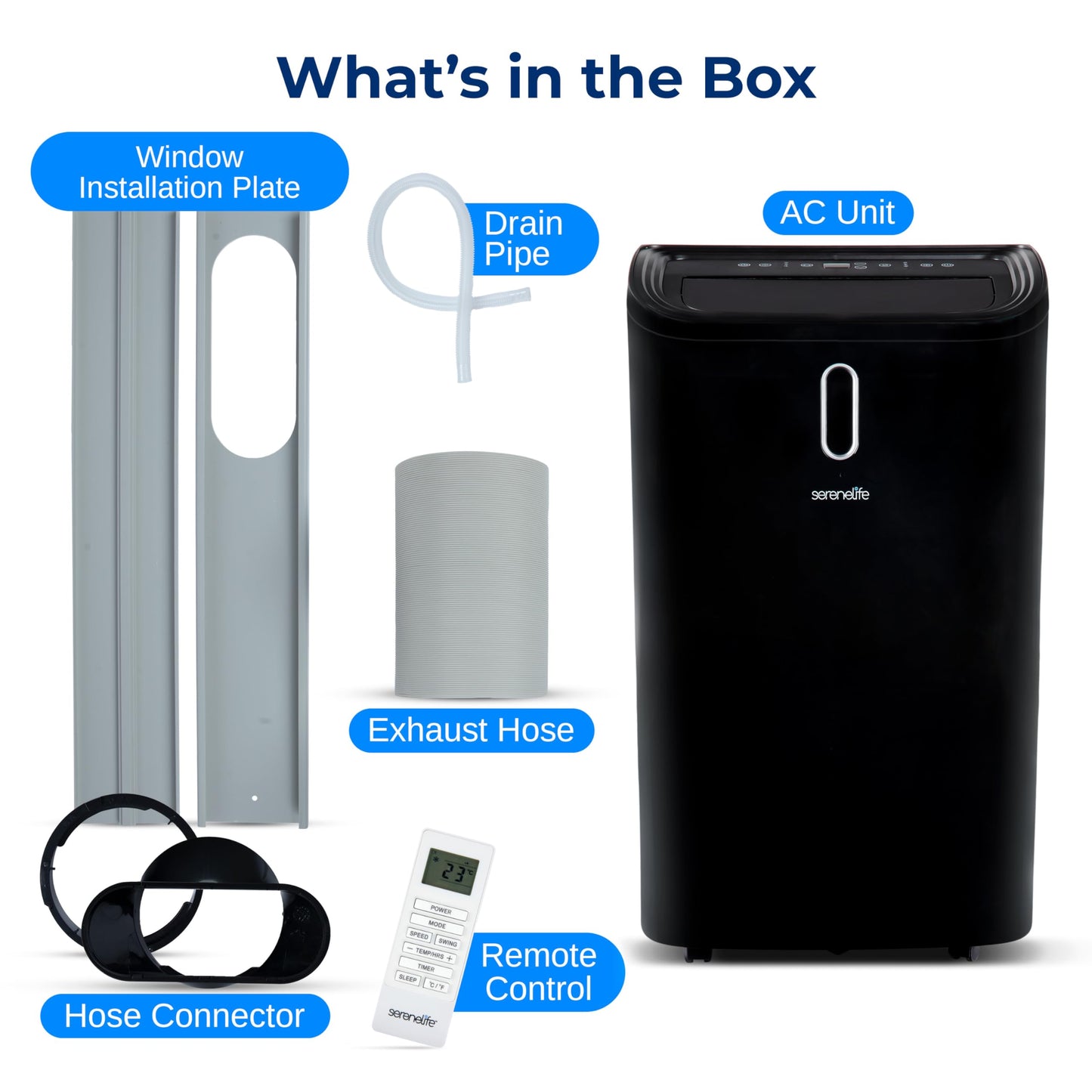 SereneLife 14000 BTU Portable Air Conditioner - 115V Compact Standing Air Conditioner for Room Up to 450 Sq. Ft., 3-in-1 Floor AC Unit with Remote Control - Universal Casters, Window Mount Kit