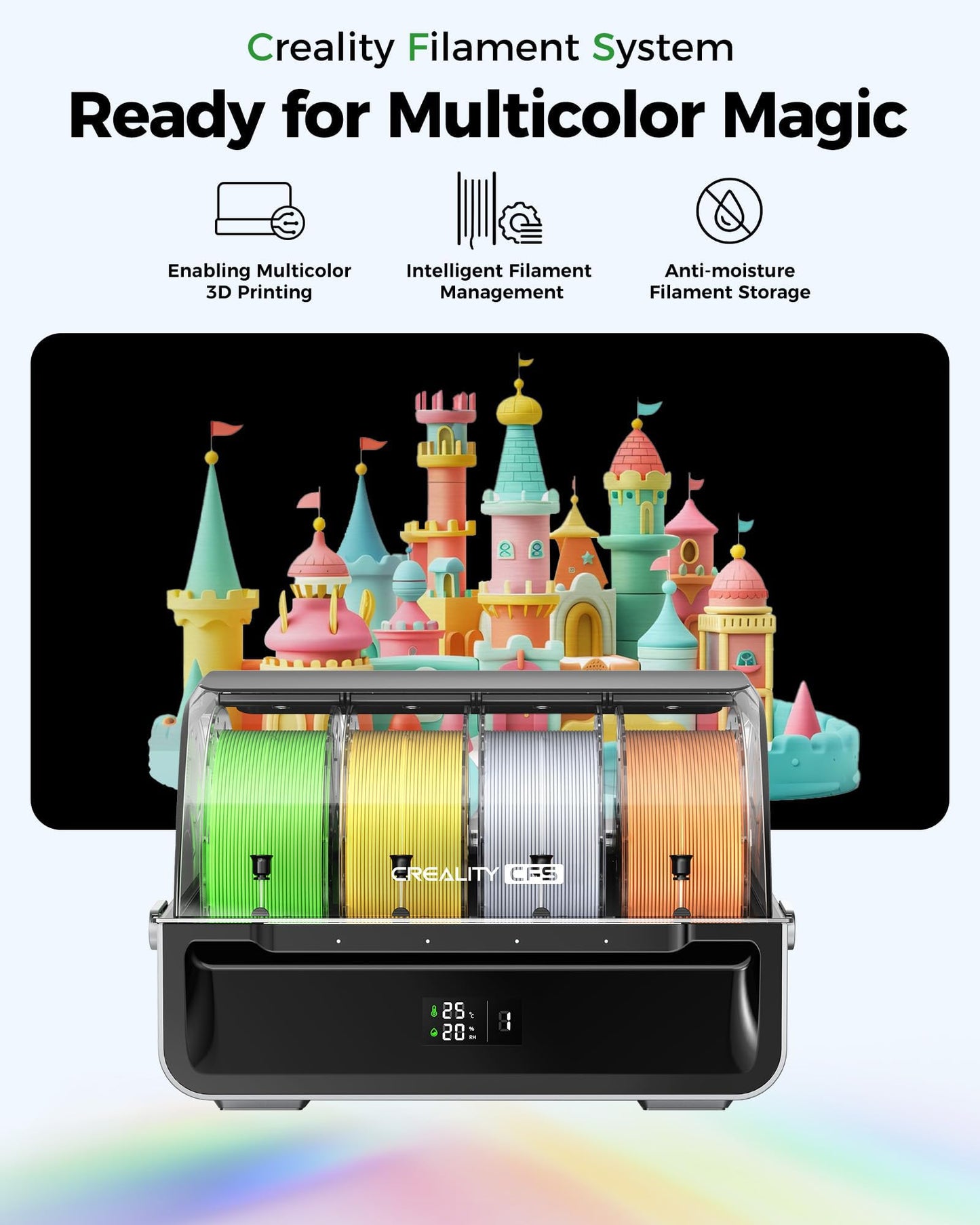Creality CFS Multi-Color Filament System Supports 16 Colors Printing Automatic Mapping Switching Moisture-Resistant Filament Storage Compatible with K2 Plus 3D Printer