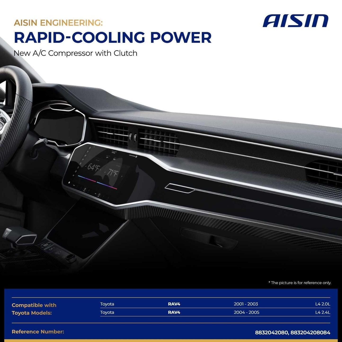 AISIN AFTERMARKET ACCT-00533 Air Conditioner AC Compressor - Compatible with Toyota RAV4 2001-2005 2.0L 2.4L - with 7-Pulley Groove, with Clutch