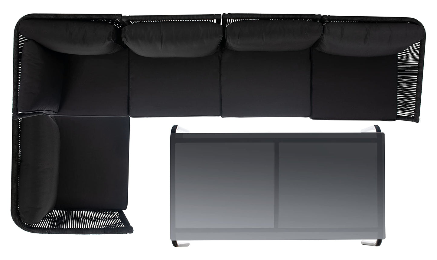 SAFAVIEH Outdoor Collection Remsin Black Wicker/Black Cushion Sectional Sofa Patio Backyard Living Set
