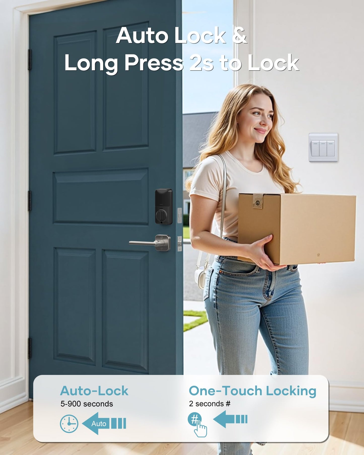 Wi-Fi Front Door Lock Set - HEANTLE Smart Locks for Front Door Built-in WiFi Keyless Entry Deadbolt with Handle Set Fingerprint Smart Electronic Deadbolt, Works with Alexa & Google Assistant Silver