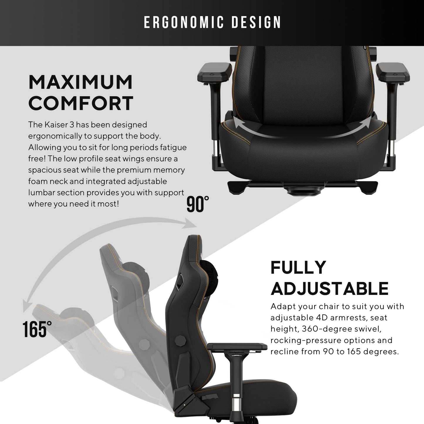 Anda Seat Kaiser 3 Large Gaming Chair for Adults - Ergonomic Black PVC Leather Gaming Seat with Lumbar Support, Comfortable Office Chair with Neck Support - Heavy Duty Wide Computer Seat