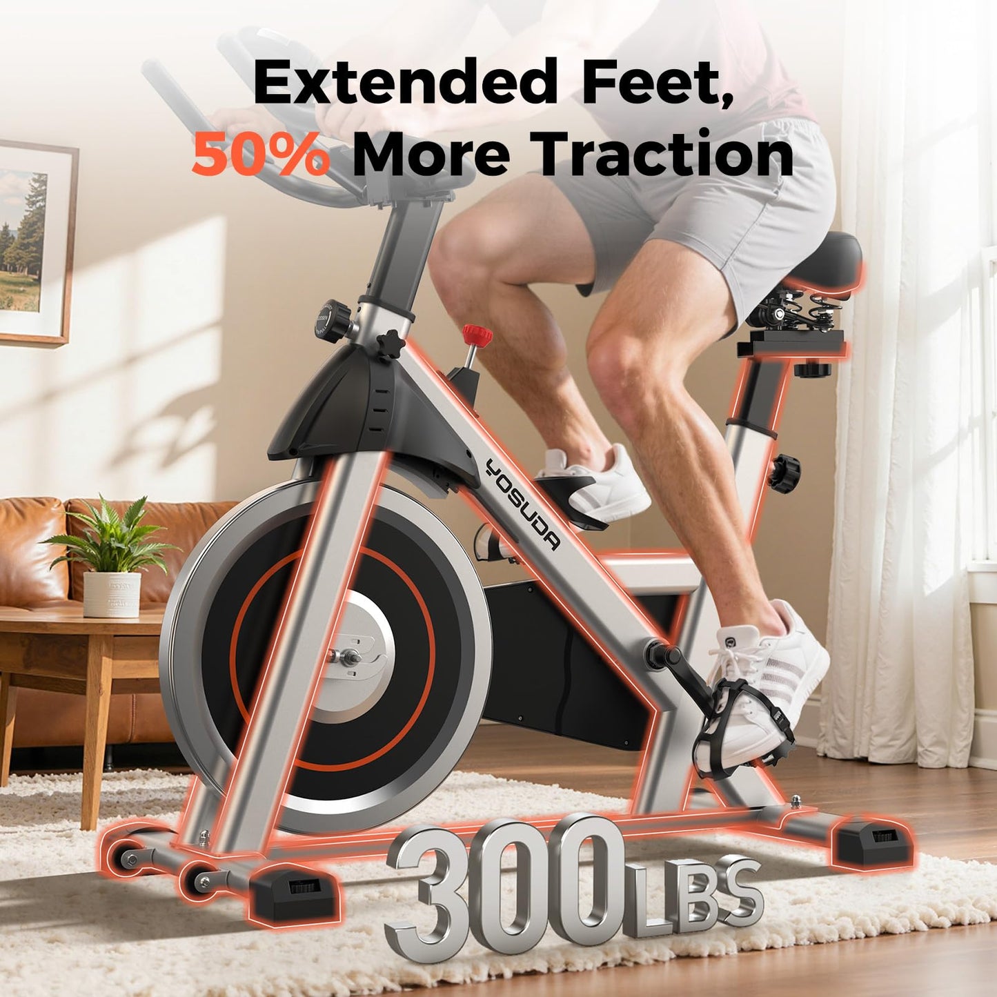 YOSUDA Exercise Bike, Brake Pad Stationary Bike for Home with Exclusive App, Magnetic Indoor Cycling Bike with 300 lb Weight Capacity, Low Noise, Tablet Holder and Fitness Courses for Weight Loss, Friction-Black