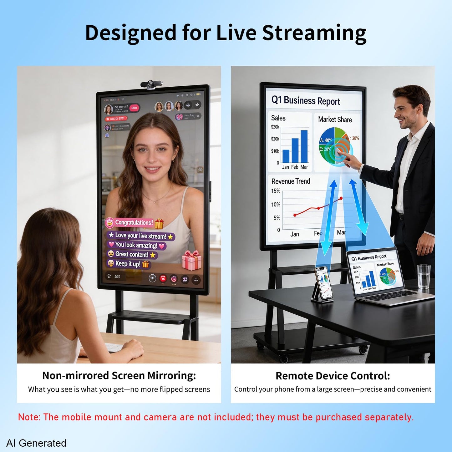55" Smart Board, Electronic Interactive Smartboard for Classroom, Screen Mirroring, Android iOS 12, Digital Whiteboard for Presention Annotation Live Streaming(Wall Mount Included)