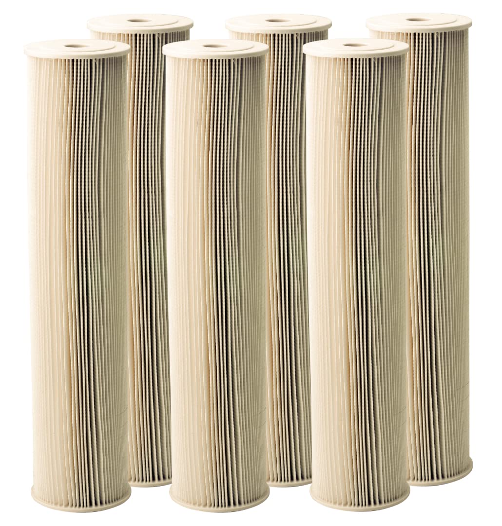 Pentair Pentek ECP5-20BB Big Blue Sediment Water Filter, 20-Inch, Whole House Pleated Cellulose Polyester Cartridge, 20" x 4.5", White End-Cap, 5 Micron, Pack of 6
