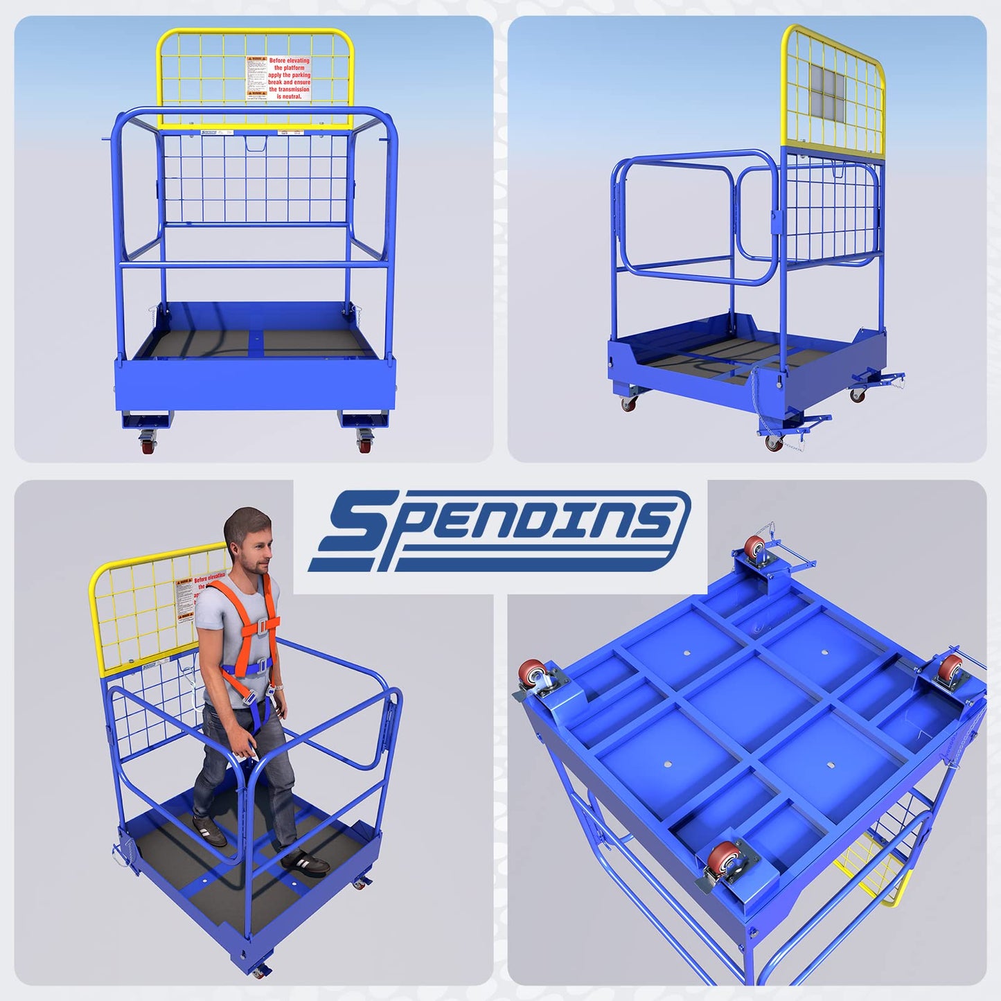 36.2"x36.2" Forklift Safety Cage, Foldable Work Platform 1152LB, Safe Man Basket Construction Lift Basket of Heavy Steel with Four Guardrails and Four Swivel Casters for Aerial Work