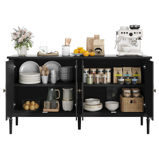MilleLoom 59" W Buffet Cabinet with Storage, Kitchen Storage Cabinet Wood Console Table Coffee Bar Accent Cabinets for Living Room Dining Room Entryway, Black