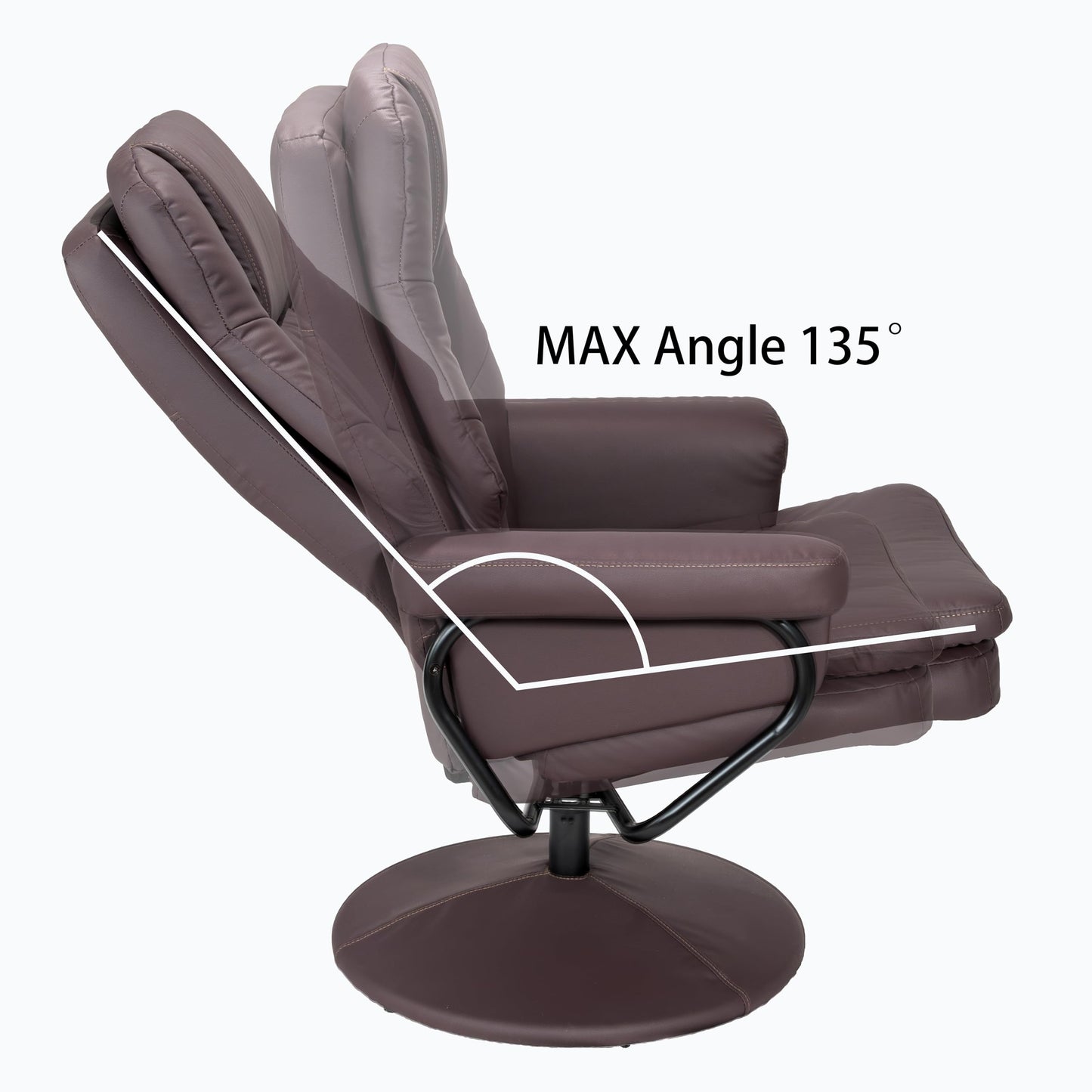 KEIKI Swivel Recliner with Ottoman Chair, Modern Cat Scratch Faux Leather Upholstered Manual Push Back 360° Swivel Chair, Ergonomic Lounge Footrest for Living Room Bedroom Reading Home Office, Brown