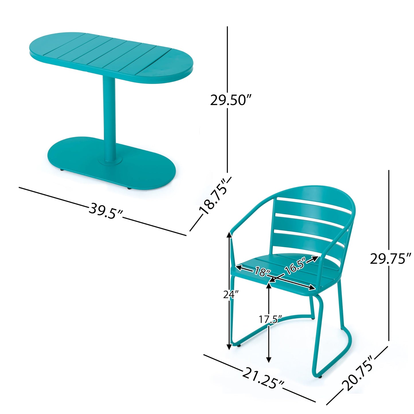 Christopher Knight Home Adley Outdoor Bistro Set, 3-Piece Bistro Table and Chair Set of 2, Patio Furniture Set with Iron Frame, Outdoor Metal Bistro Dining Set, Poolside/Garden Cafeteria, Teal