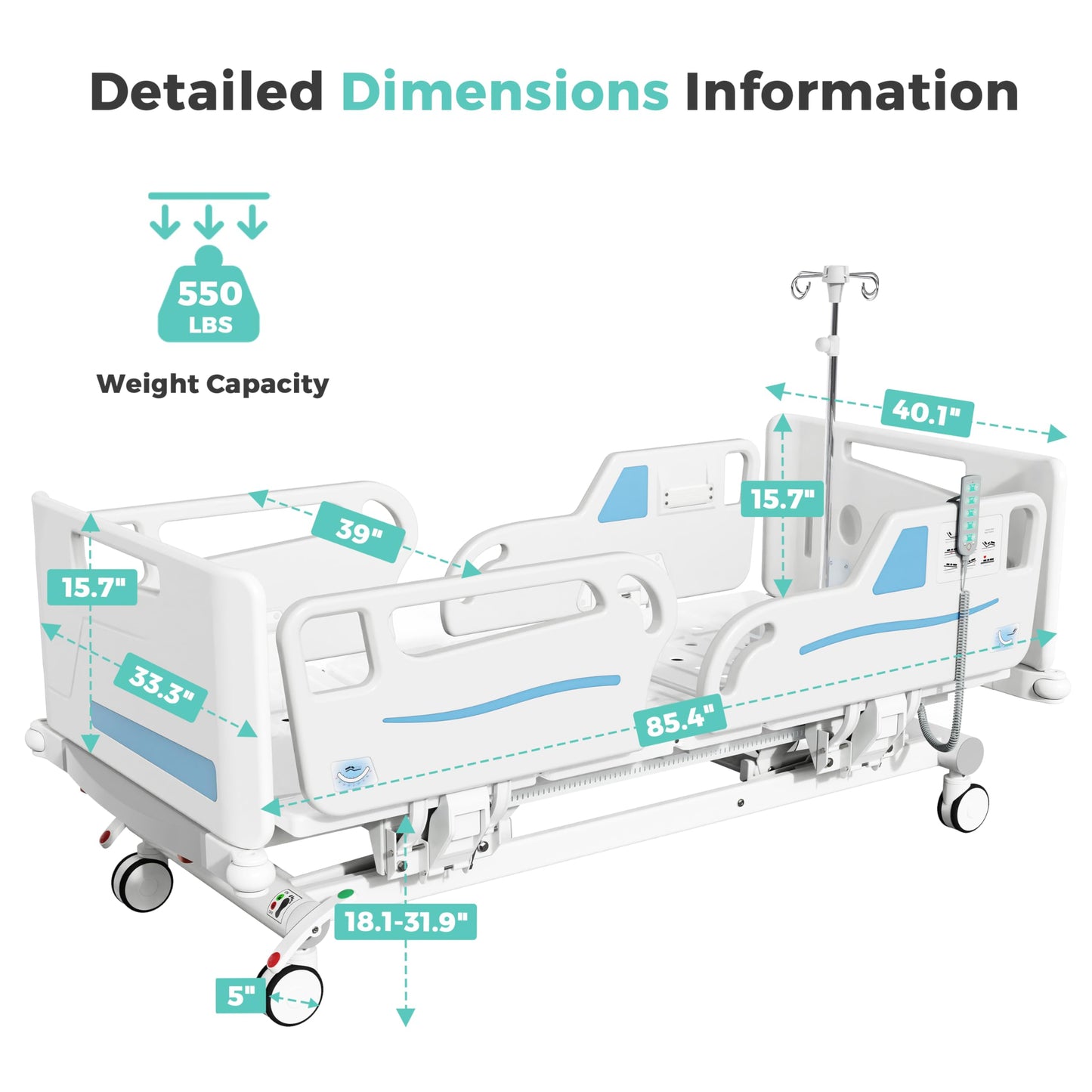 OLERN Advanced 5-Function Full Electric Hospital Bed, Medical Bed for Home