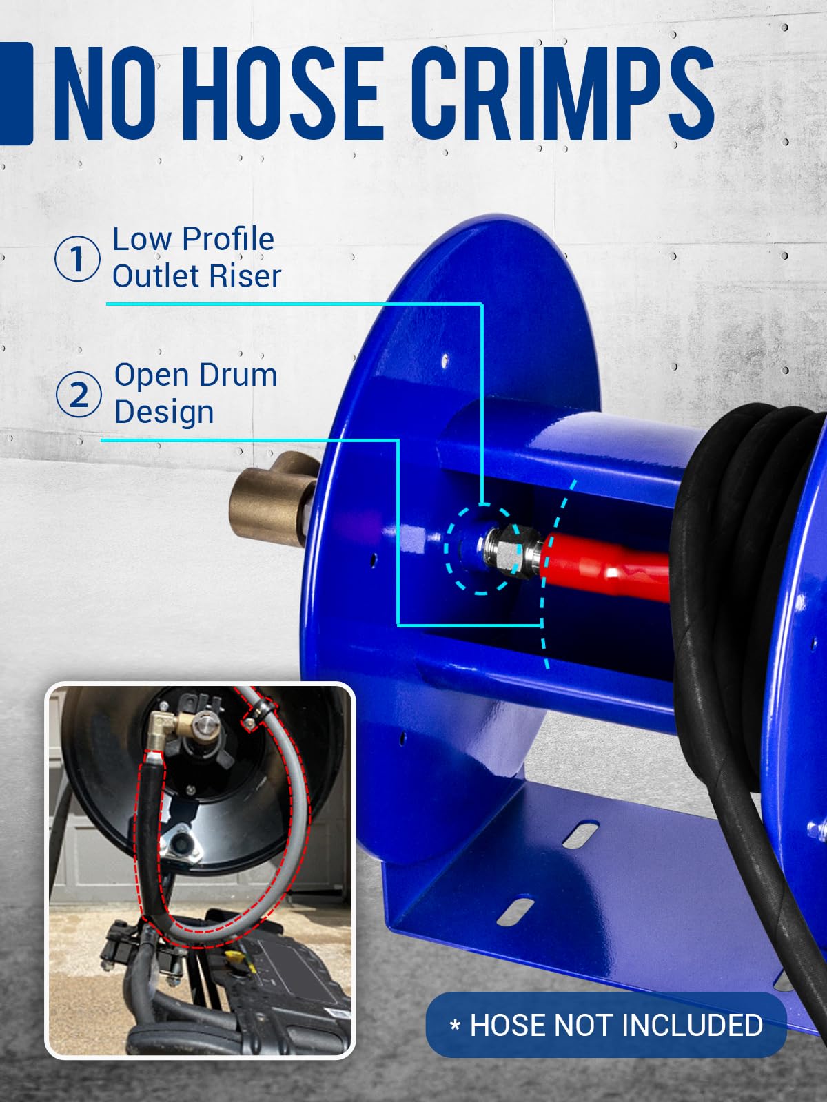 MEKOH Pressure Washer Hose Reel 150FTx3/8”, 300FTx1/4” Manual Power Washer Hose Reel with M22 14mm Fitting,4500PSI Heavy Duty Hose Reel for Water,High Pressure Metal Reel with Wall/Van/Trailer Mount