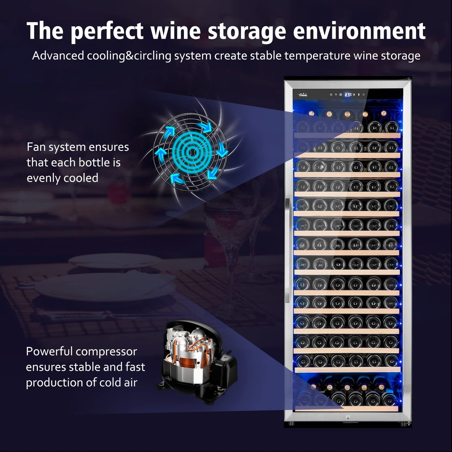 Velieta 24 Inch Wine Cooler Refrigerator, 179 Bottles Professional Wine Cellars with Powerful Compressor,Quiet Operation and Elegant Design for The Wine Lovers