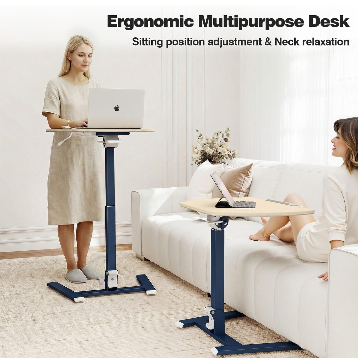 ROMOON Foldable Standing Desk with No-Assembly Design, Rolling Height-Adjustable Sit-Stand Table with Wheels, Space-Saving Portable Laptop Cart for Home Office and Small Space (Oat Yellow)