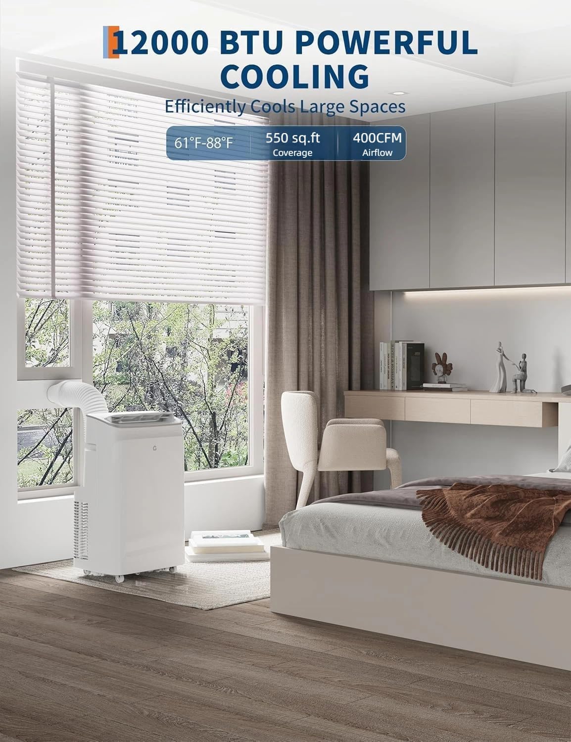 Garvee 3-in-1 Portable Air Conditioner, 12,000 BTU Portable AC Unit with Cooling, Dehumidifier & Fan for Rooms up to 550 sq.ft with Remote Control, Sleep Mode, 24H Timer & Window Kit