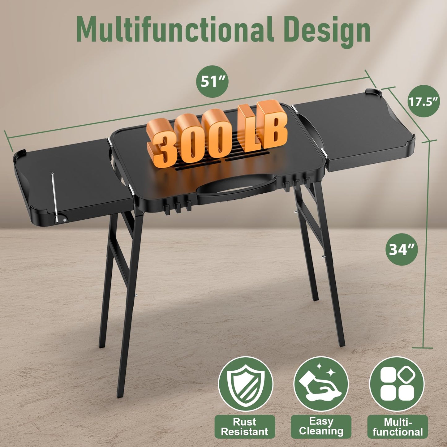 26"/30"/34" Portable Outdoor Grill Stand for Ninja Woodfire Outdoor Grill(OG701 OG850 OG951 OO101 Series), 51in Large Space, Upgrade Height & Quick-Fold Stand for Blackstone Griddle/Onni Pizza Oven