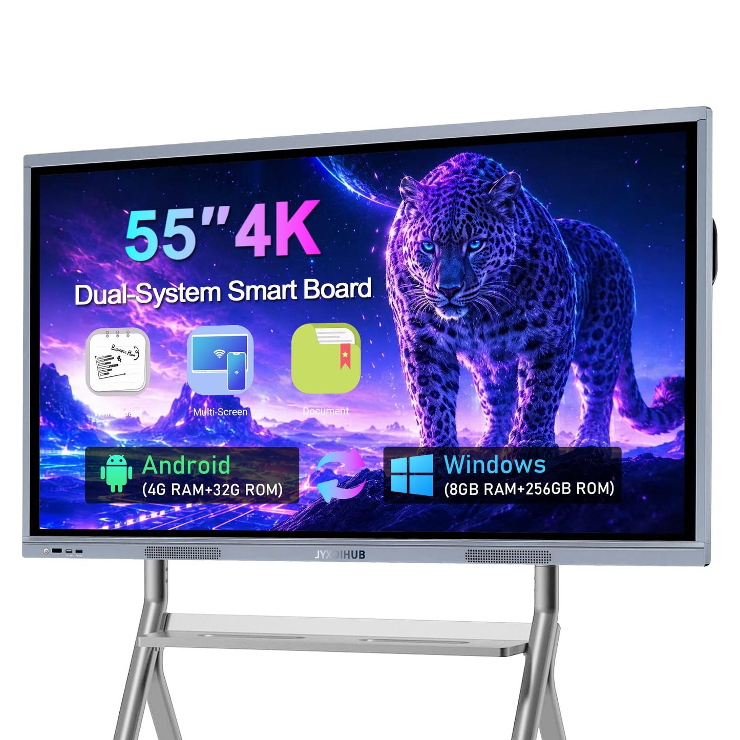JYXOIHUB 55 Inch Smart Board, 4K Ultra HD Smart Whiteboard, Interactive Electronic Whiteboard with 20-Point Touch, Digital Smartboard for Classroom, Office, and Home, Android & Windows Dual System