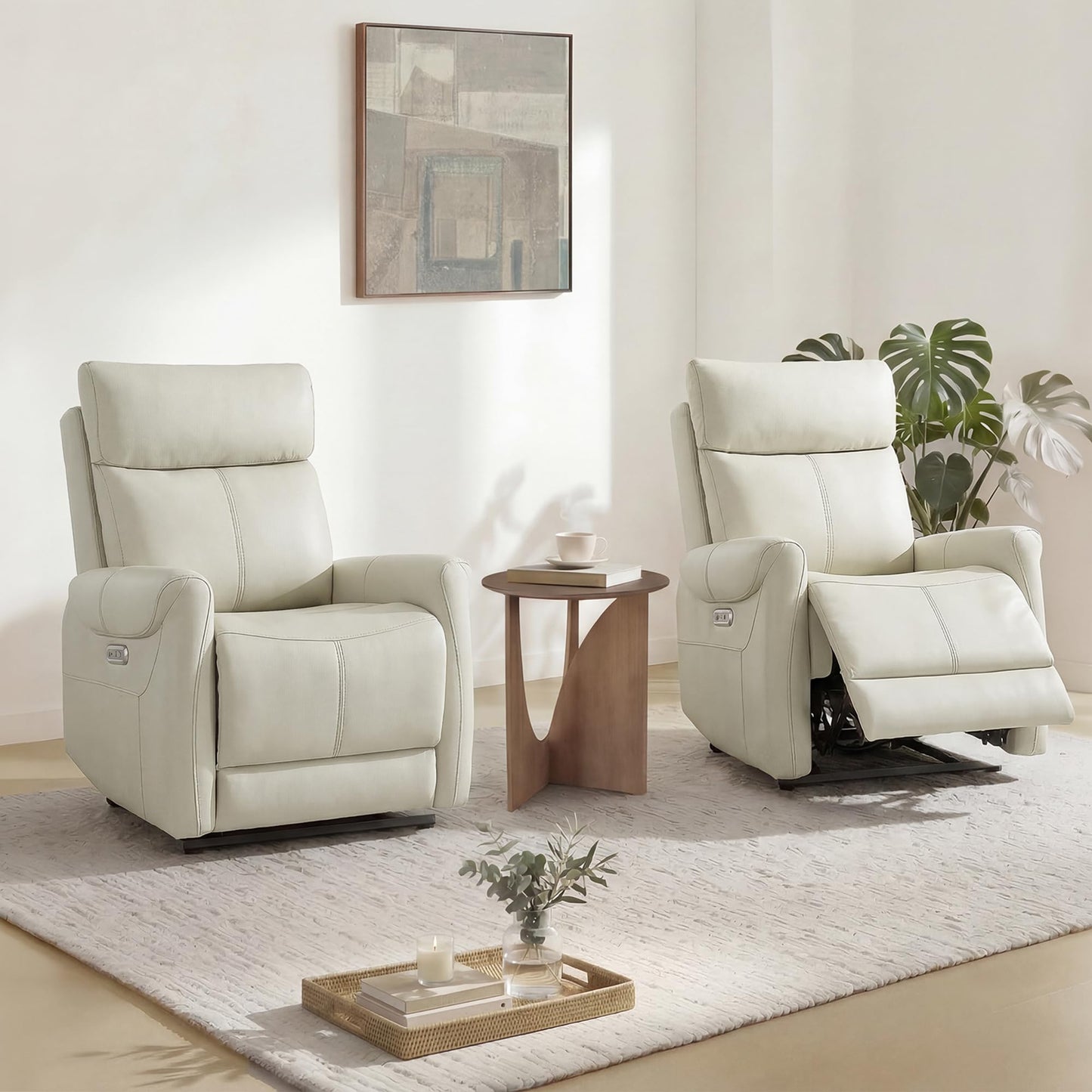KISLOT Wall Hugger Recliner Chair for Adults, Faux Leather RV Recliner with USB Charging Ports Electric Power Reclining Sofa for Living Room Home Theater Seating Bedroom