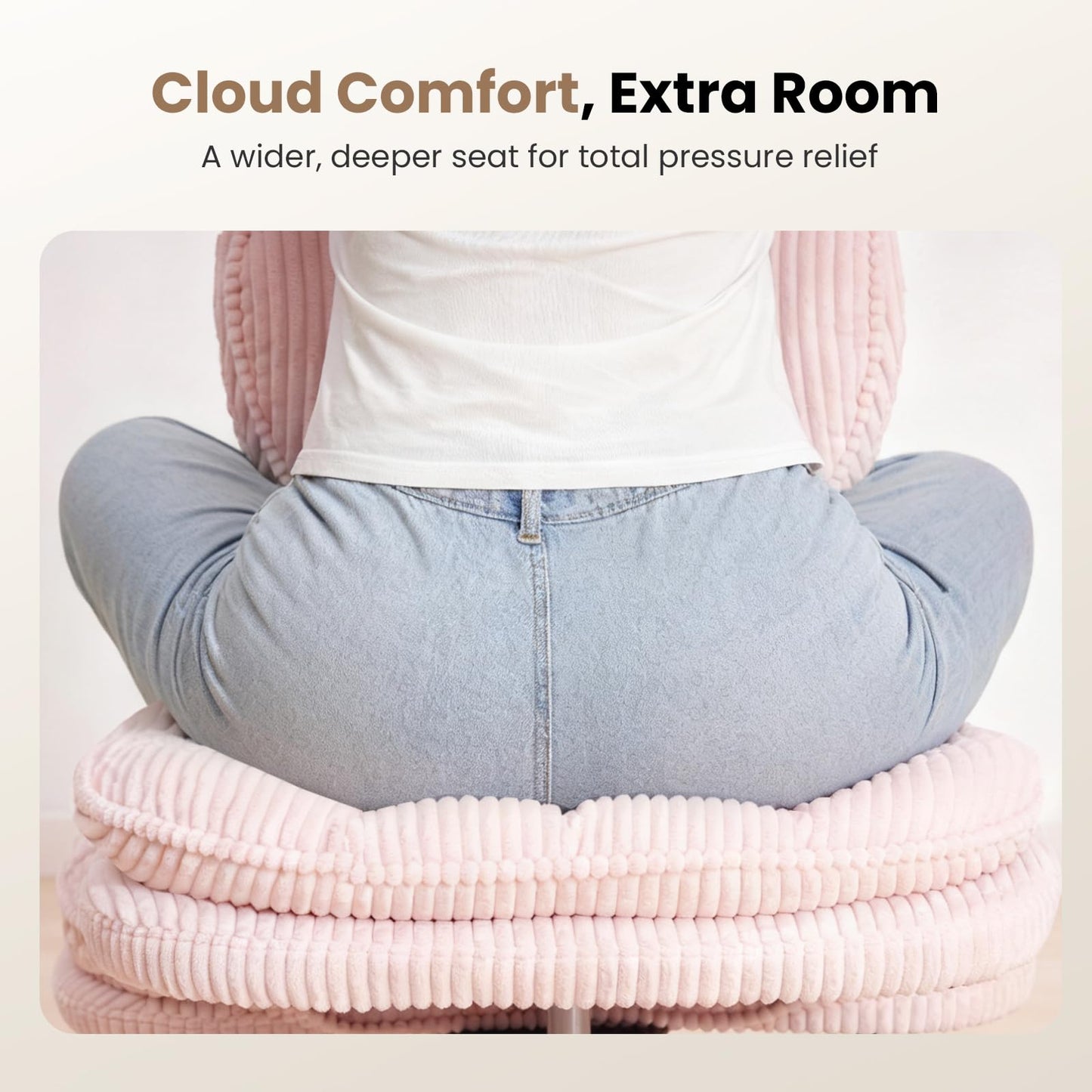 Extra-Wide & Tall Cross-Legged Office Chair – Deeply-Padded Cloud Seat, Ergonomic Back Support, Adjustable Height for ADHD & Meditation,Pink