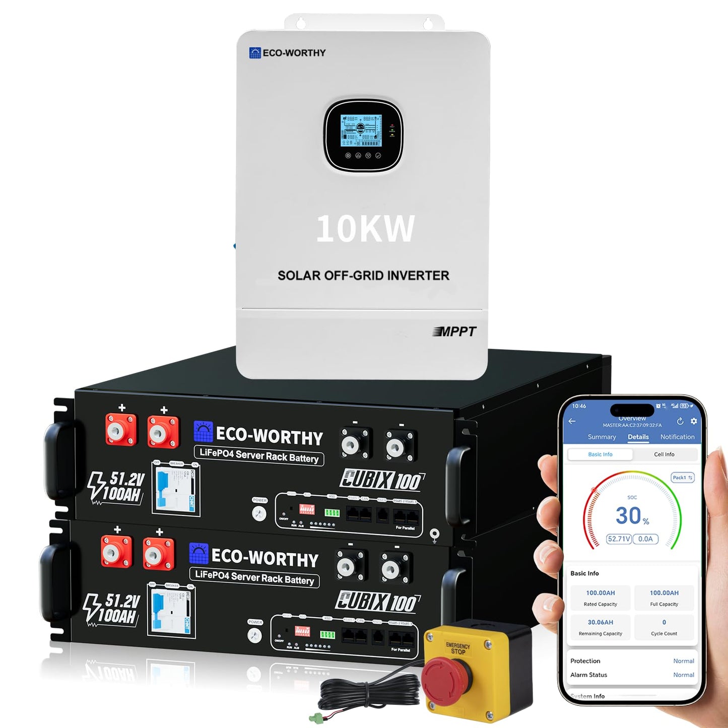 ECO-WORTHY Home Power Station Backup Power,AC 10000W Output+10240Wh LiFePO4 Battery Support Communication,Bluetooth and WiFi,Fast Charge,for Home Backup,Emergency,Solar System Components