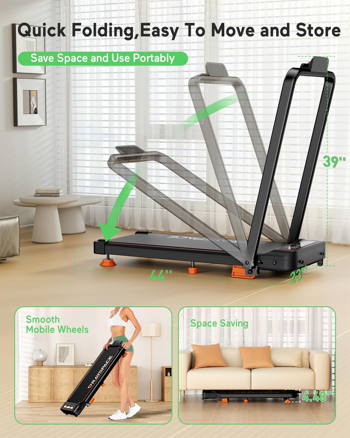 Walking Pad Treadmill with Incline, Upgraded 3.5HP Walking Pad with Handle Bar, 350Lbs Foldable Portable Treadmills for Home Office, 4 in 1 Under Desk Treadmill with Remote Control & APP, LED Display