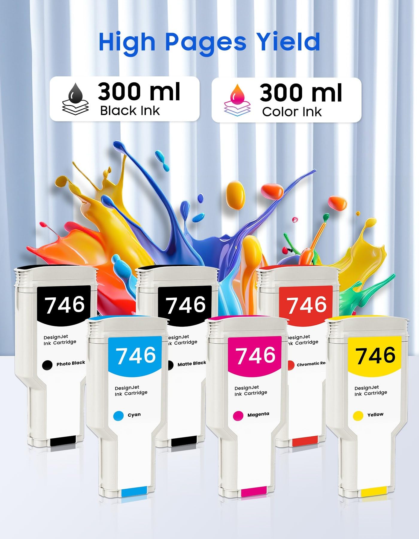 746 Ink Cartridges 300ml | Compatible for HP DesignJet Z6 Z9 Z9+ Large Format Printer Ink Cartridge 6-Pack P2V83A P2V82A P2V81A P2V80A P2V79A P2V78A | High Capacity DesignJet 746 Z6 Z9+ Printer Ink
