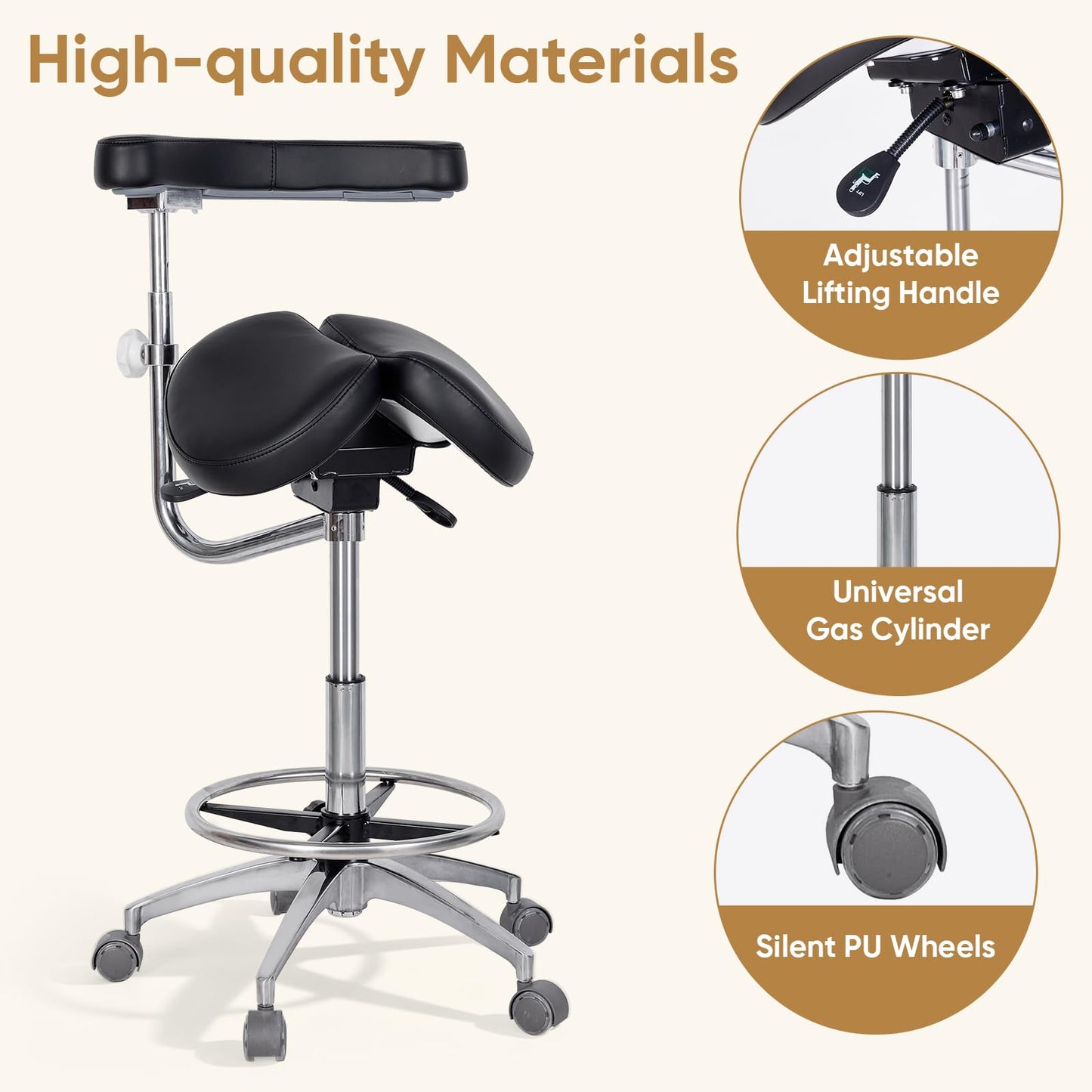 LIMKOMES Round Rolling Stool&Split Seats and Footrest Dental Chair with Rotatable Armrests for Dentist Office Shop Home