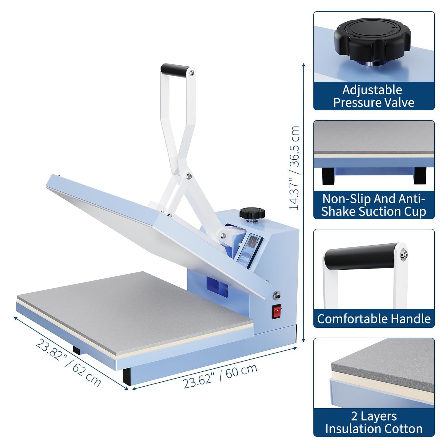 16x24 Heat Press Machine for t-Shirts, Sublimation Transfer, Fast Heating, Digital Precise Temperature Control, Adjustable Pressure, Industrial Transfer Printer for Commercial & Home Use, Hazy Blue
