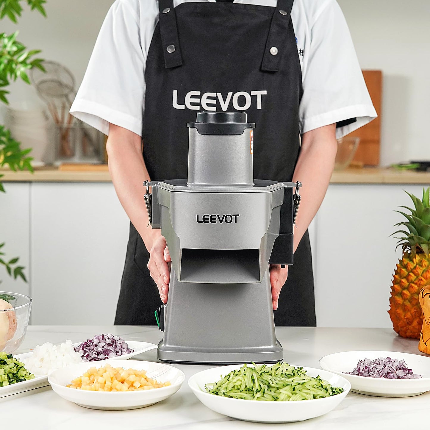 LEEVOT Commercial Vegetable Chopper 200W, Electric Food Processor for Slicing Dicing Shredding, Professional Veggie Cutter for Restaurant, Hotel School, Cafeteria, French Fry, Cheese Grater