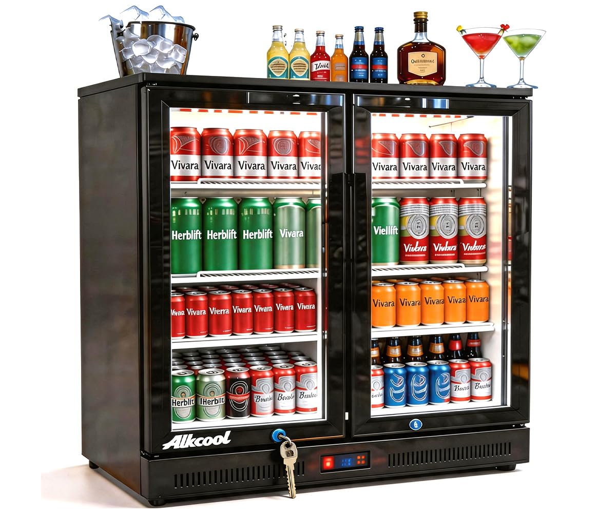 NAFCOOL Back Bar Cooler Under Counter Beverage Refrigerator, 7.5 Cu Ft Undercounter Fridge,2 Door 36 inch Commercial Beer Built-In Cooler with LED Light Adjustable Shelves Safety Locks,ETL Approval