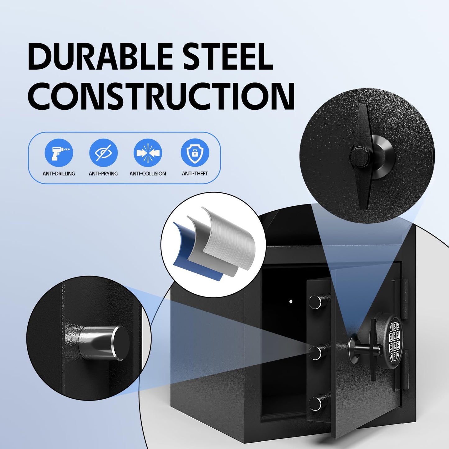 Drop Safe for Business Depository Cash Safes with Drop Slot 2.6 CUB Money Safe Box with Digital Combination and Anti-Fishing for Home Office Hotel Restaurant