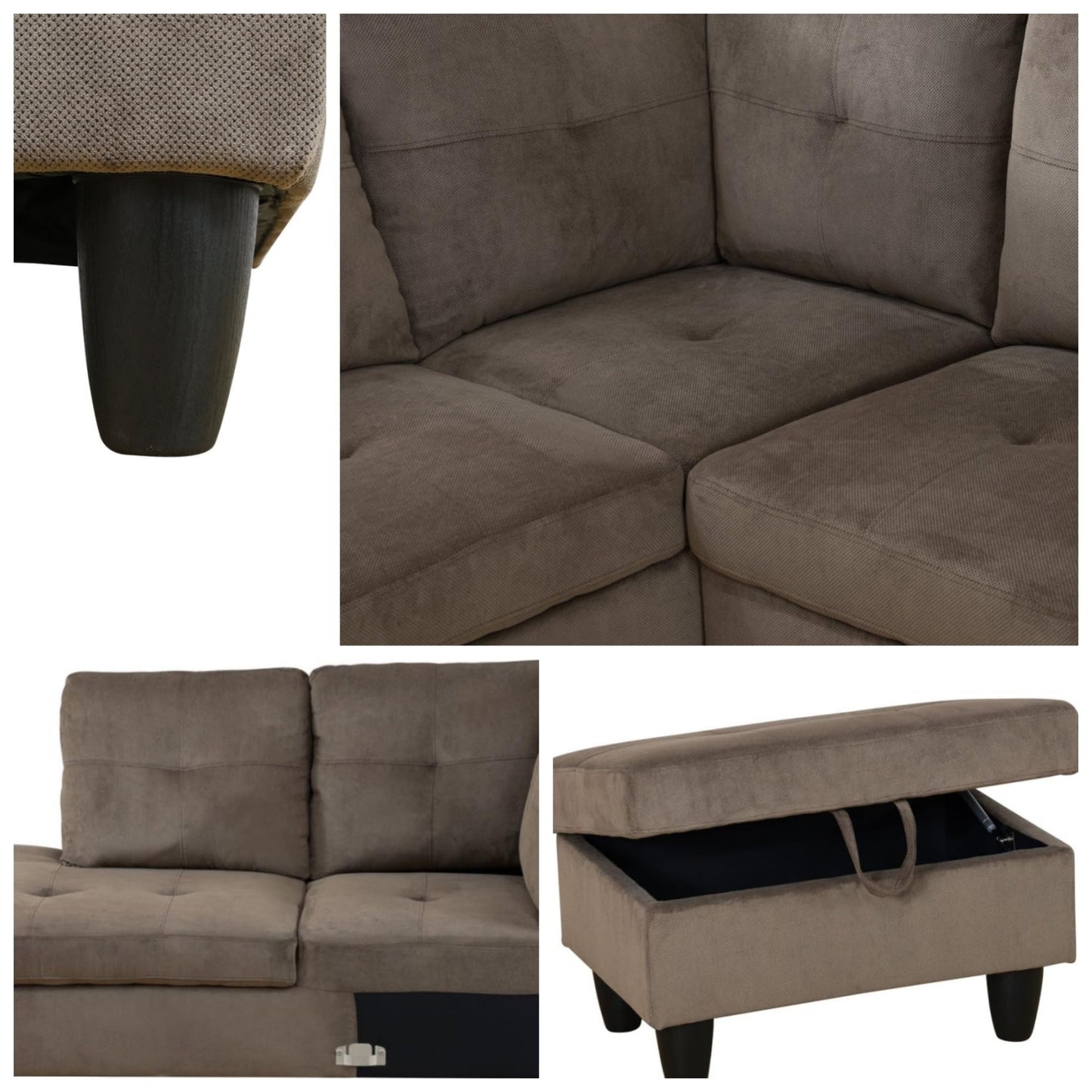 Trygoal L-Shaped Sectional Sofa with Movable Chaise & Storage Ottoman, Lounge 3-Piece Modular Convertible Couches for Living Room, Apartment & Office, Taupe