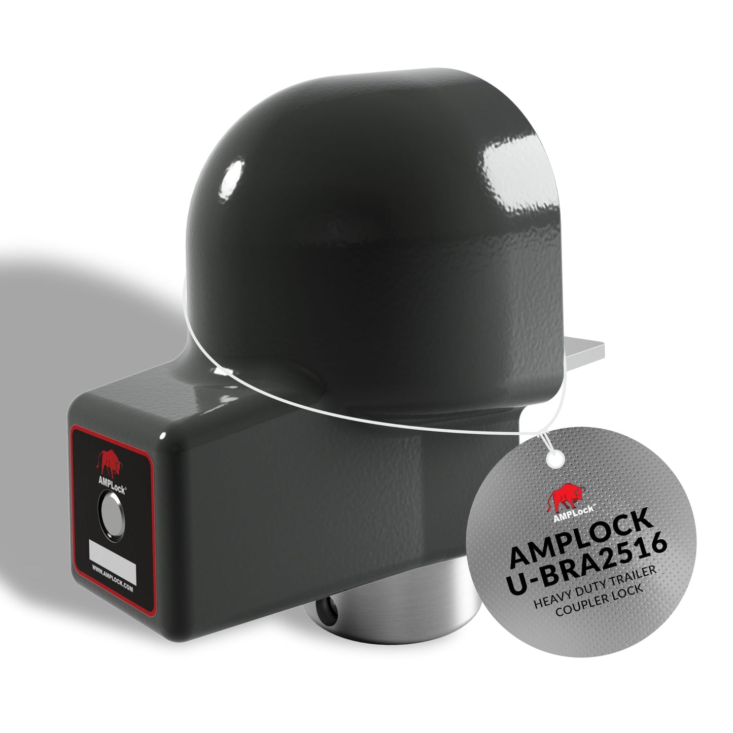 AMPLock U-BRA2516 2 5/16" Trailer Coupler Lock with Heavy Duty Round Edge Design, Push-to-Lock System, Rust and Corrosion Resistant, Fits Ball Couplers for Boat, Cargo, Utility and Travel Trailer Use