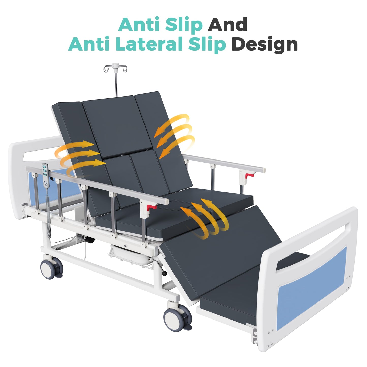 OLERN Advanced Full Electric Hospital Bed for Home Use,Adjustable Nursing Bed with Remote Control,5" Large Locking Casters,Waterproof Foam Mattress,IV Pole,Bedpan,Hair-Washing Device,550 LBS Loading