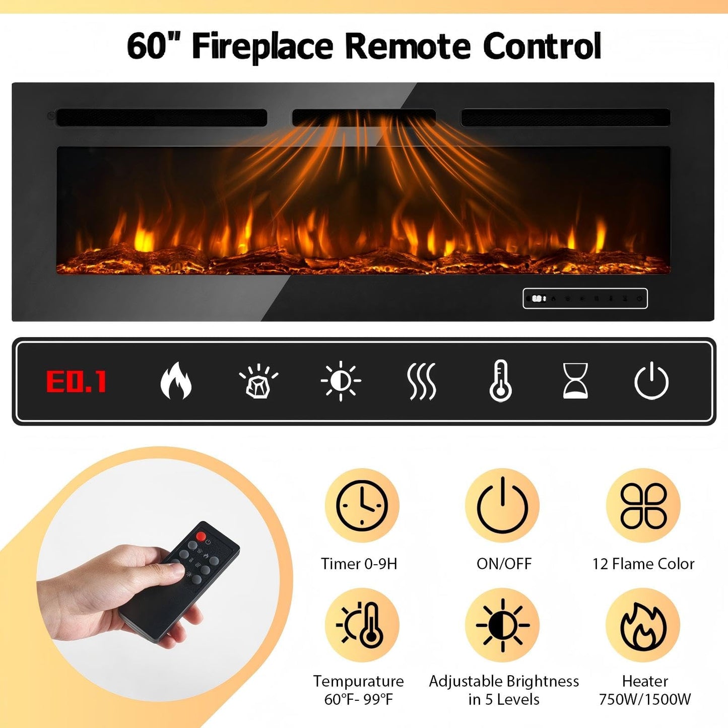 MXV 90" Fireplace TV Stand, Modern Entertainment Center with 60 Inch Electric Fireplace, Adjustable Shelf & Glass Door, Fire Place TV Console for Living Room, Black