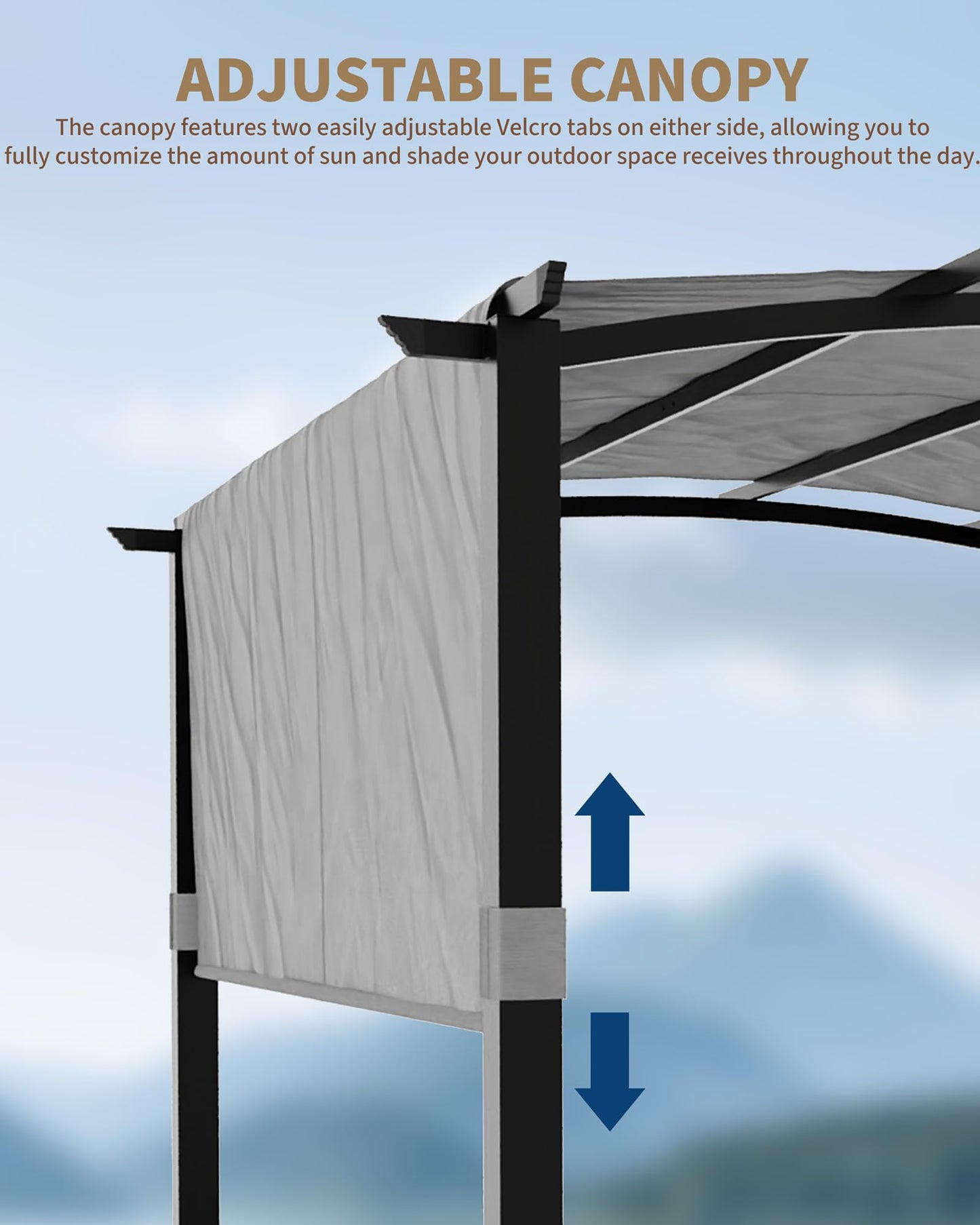 KYBOLT 12x9 Ft Outdoor Arched Pergola Metal Gazebo with Retractable Sun Shade for Patio Garden Backyard Deck Lawns(Gray)
